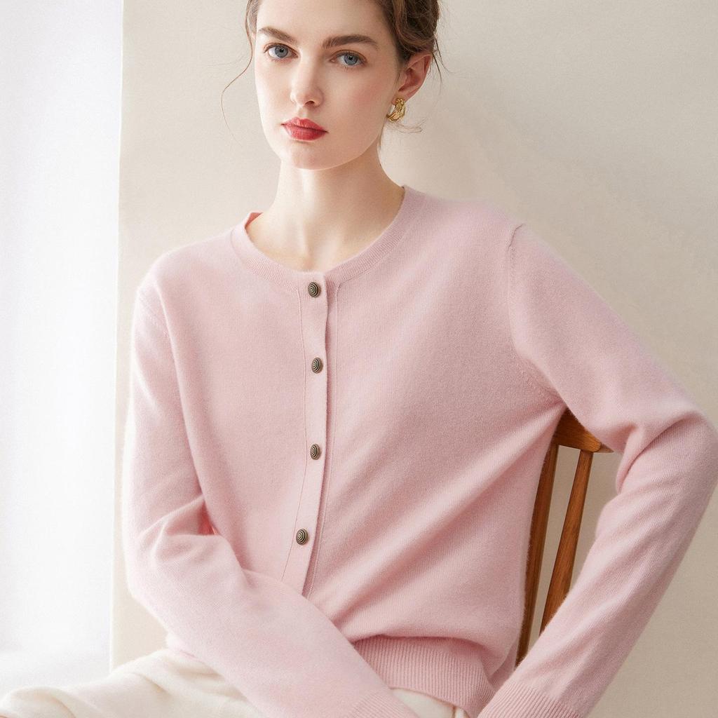 2026 Autumn/Winter Women's 100% Pure Cashmere Round Neck Cardigan Sweater
