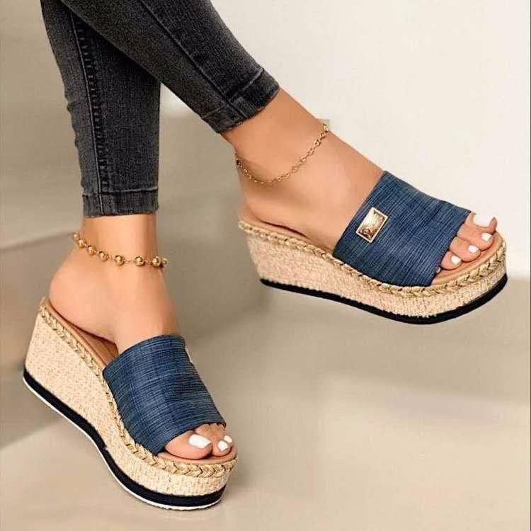 Plus Size Wedge Platform Espadrille Flip Flops - Women s Summer High Heel Sandals 39
