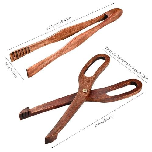 WDOPEN Bamboo Toasting Tongs - Wooden Toasting Tongs with Scissors, Wooden Kitchen Toasting Tongs with Clips, Food Tongs for Buffets and Bread, Wooden