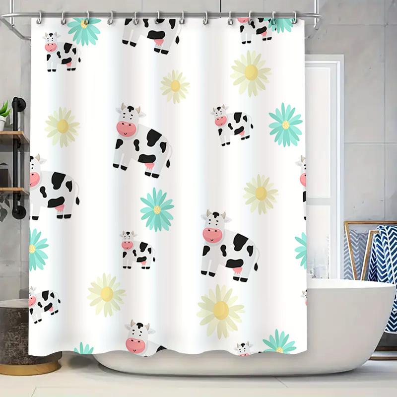 

Animal Print Shower Curtain Farmhouse Decor Cow Flower Design Waterproof Fabric For Bathroom Decoration Various Sizes Available W60H190(CM)-1 Pcs