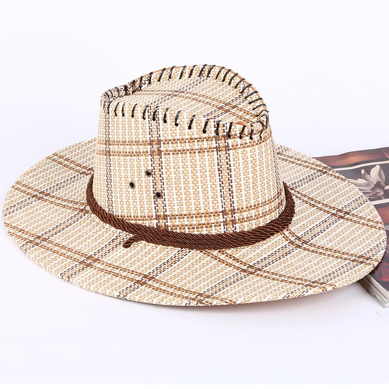 

European, American and Western Cowboy Sun Hat Three Ropes Straw Hat Travel Sun Hat, Spring and Autumn Outdoor Big Brim Sun Hat One size fits all