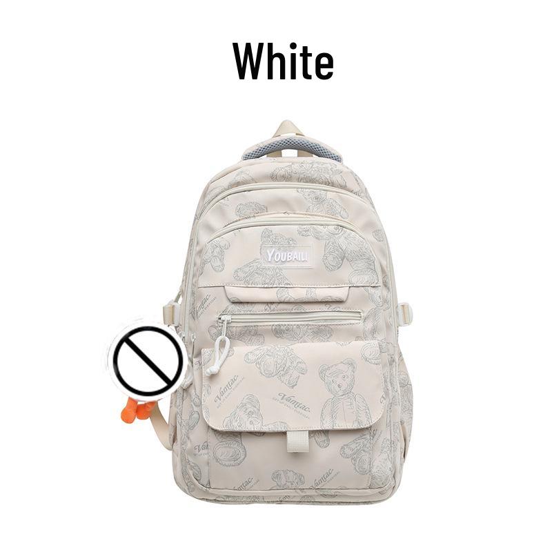 Large Capacity Bear Print Backpack for Students - Perfect for Middle, High School, and University Girls.