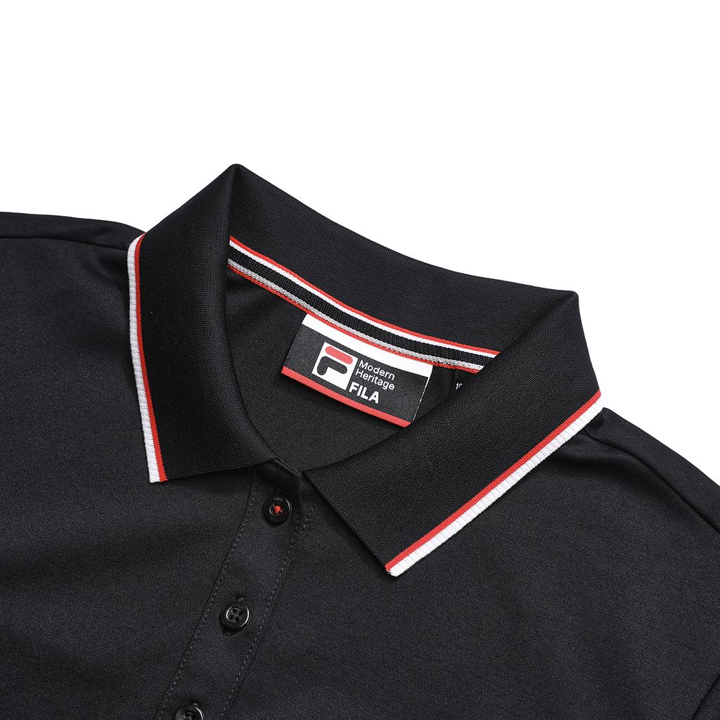 Fila Solid Color Business Polo Neck Short Sleeve Dress Women Dresses Blue F11W321303FNV