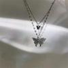 "Korean Double-Layer Zircon Butterfly Necklace: Elegant Flash Diamond Clavicle Chain for Women"