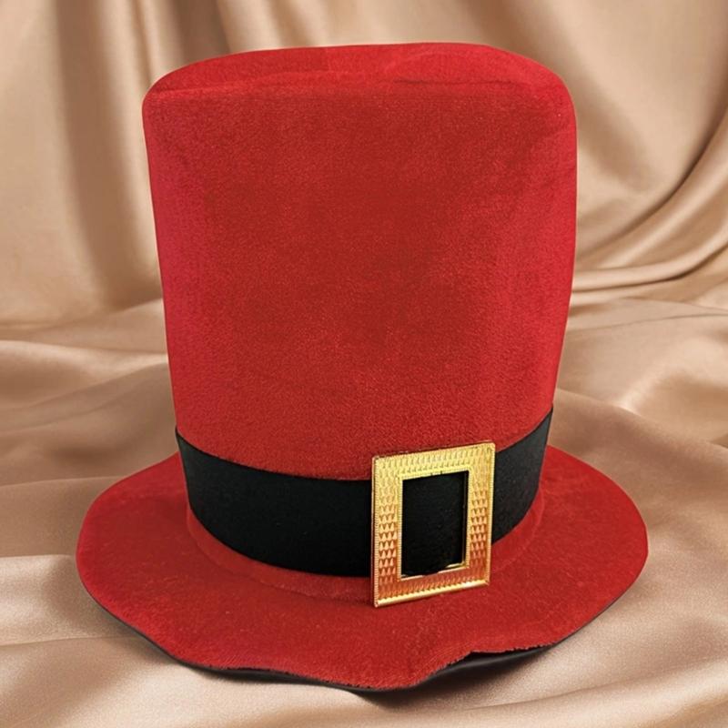 Velvet Christmas Tall Hat Fashion Buckle Belt Top Hat Festival Photography Hat for Formal Event Holiday Costume Headwear