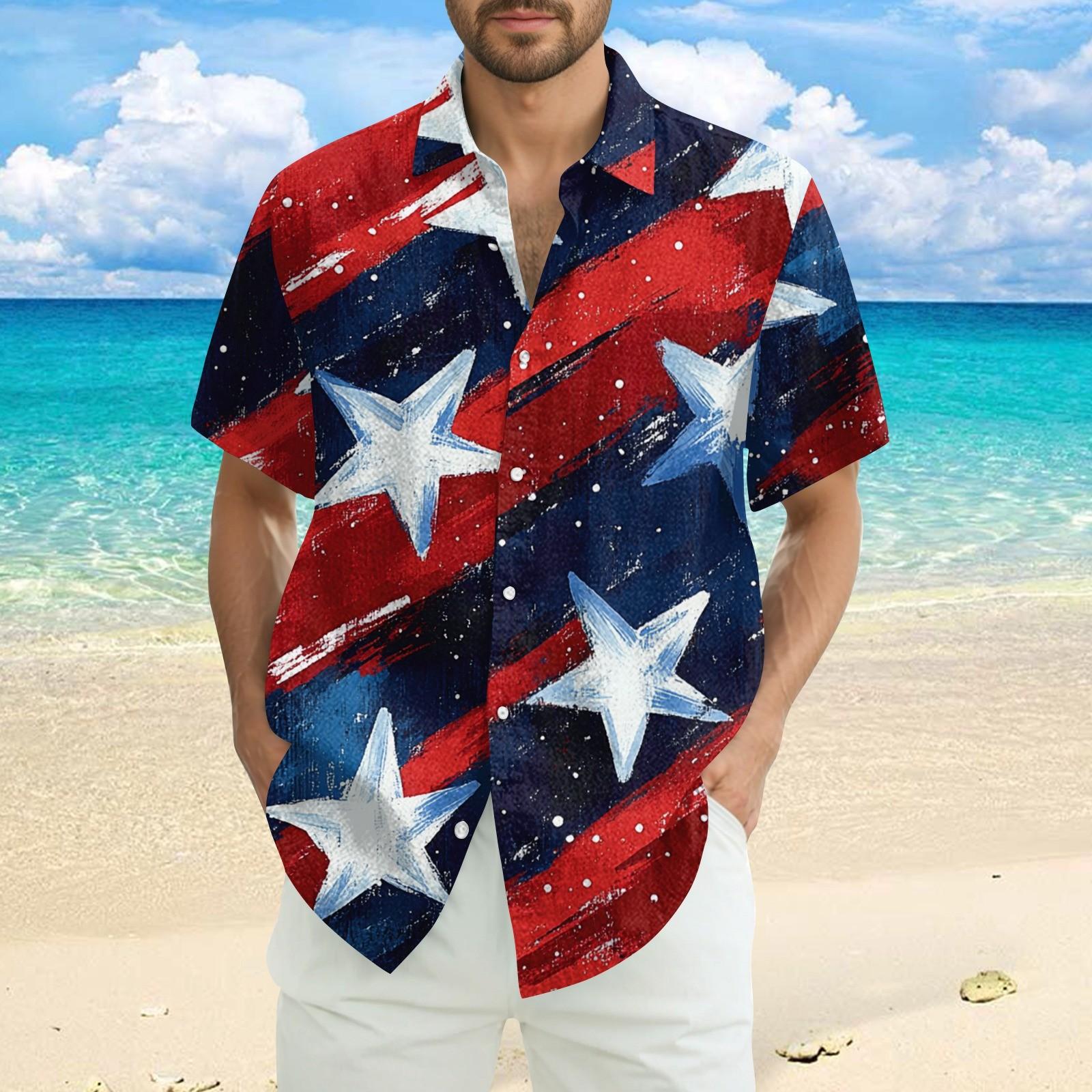 

Мужская повседневная рубашка с короткими рукавами и принтом «День независимости» XL тёмно-синий