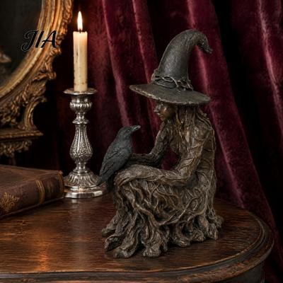 Retro figurka čarodějnice, soška na halloweenský stromek, gotická figurka vrány z pryskyřice, dekorace temné fantasy, okouzlující ozdoba, potřeby pro sváteční večírky