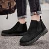 Retro Trend Pánské Chelsea boty Podzim Zima Pánské Studentské Vysoké Kotníkové Chodící Ležérní Boty Černá Khaki Semišové Kotníkové Polobotky