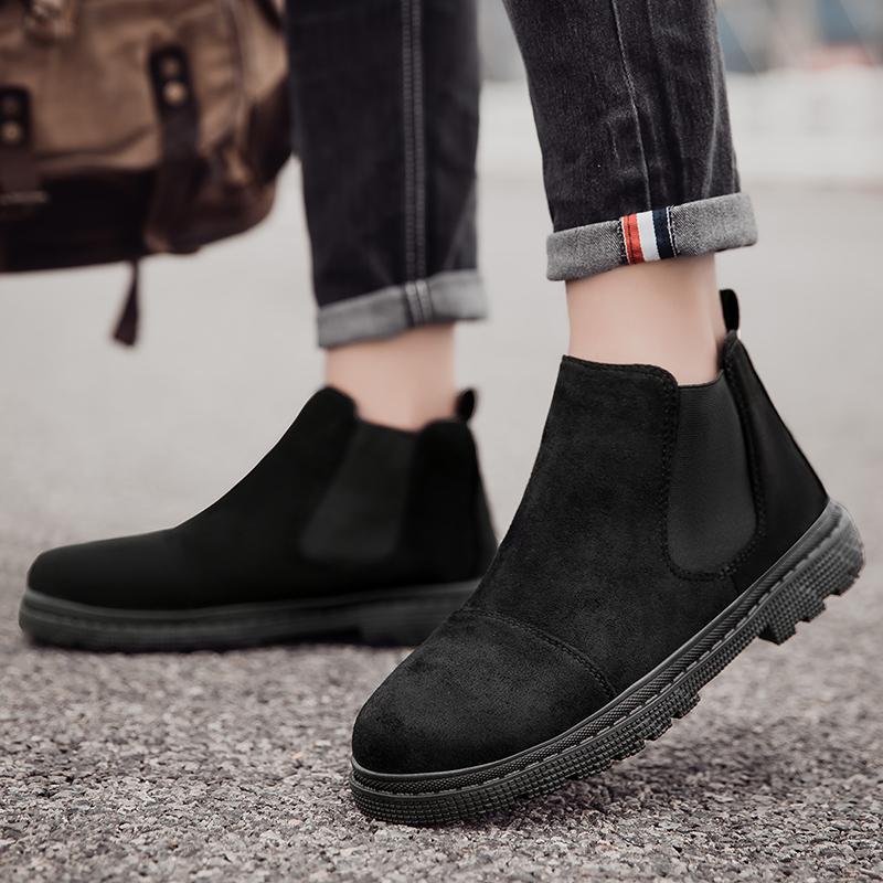 Retro Trend Pánské Chelsea boty Podzim Zima Pánské Studentské Vysoké Kotníkové Chodící Ležérní Boty Černá Khaki Semišové Kotníkové Polobotky