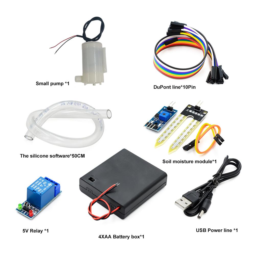Automatic Irrigation Module DIY Kit Watering System Kit Soil Moisture Sensor Relay Module Mini Water Pump 50cm Hose for Arduino
