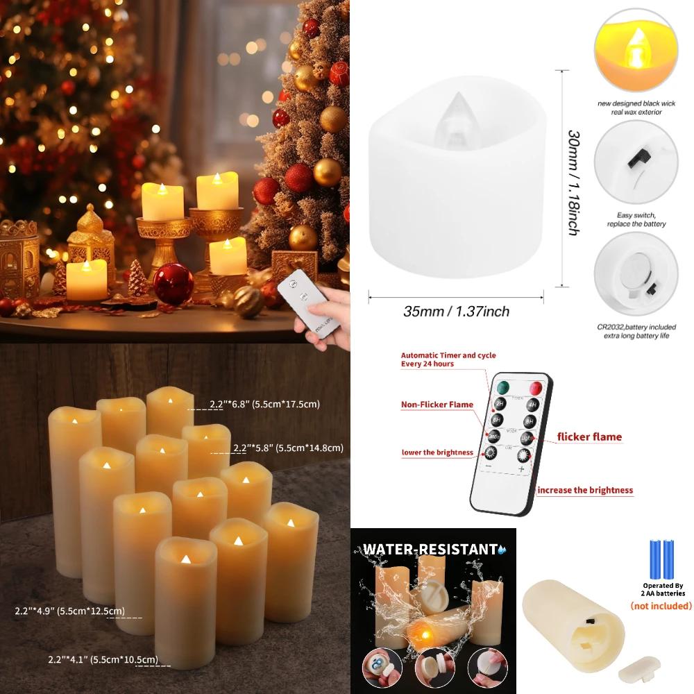 LED Flameless Candles with Remote Control Flickering Waterproof Electric Candle LED Tealights for Halloween Christmas Home Decor