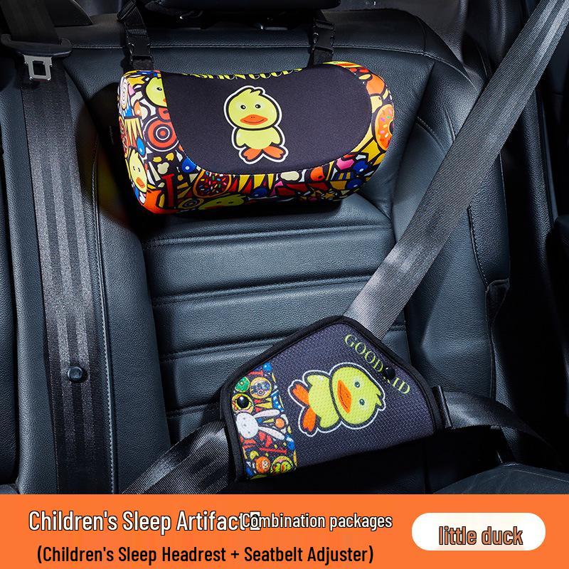 Children's Cartoon Memory Foam Car Neck and Lumbar Pillow Set for Headrest and Rear Seat