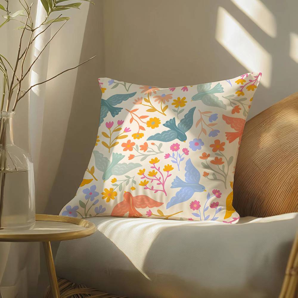 Natural Flowers And Animals pattern Pillow Case Silky elegant Comfort Sofa Bed Invisible zipper Beach pillowcase