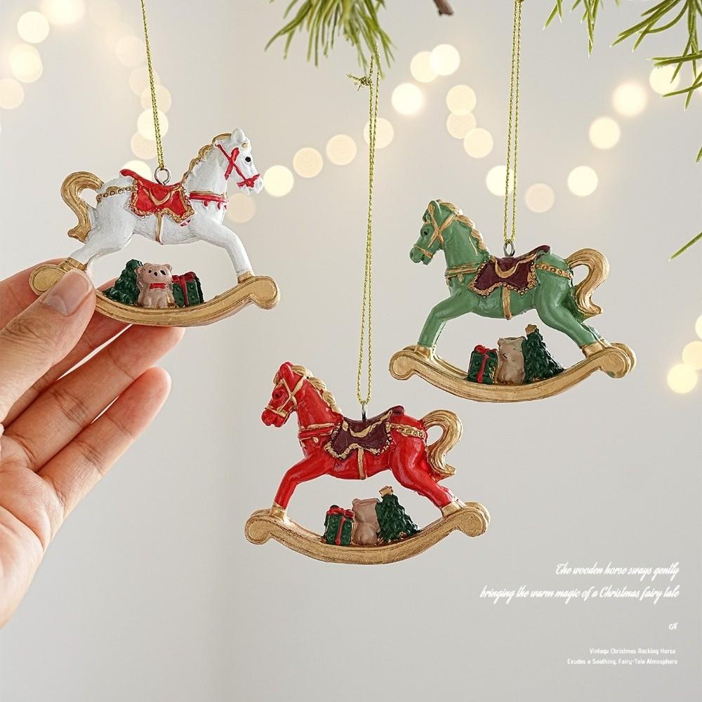 Vintage Christmas Ornament Resin Resin Figurine Retro Rocking Horse Ornament  Window Display