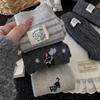 Gray Wool Socks Children'S Season Warm Medium Tube Socks Cute Cartoon Embroidered Cat Striped Cloth Label Stacking Socks