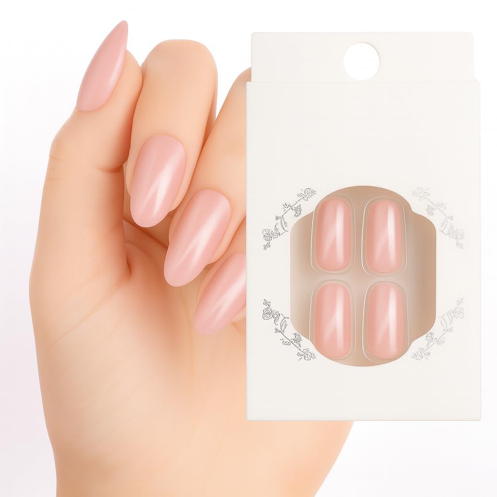 COSLIFESTORE- Press on nails-24 reusable Ready to use Artificial gel nails fake nail extensions shape- coffin shape- Shade cat eye-nude color with