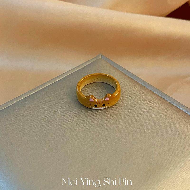Cartoon niedliche Katze Tropfglasur Ring Nische kindlich High-End Zeigefingerring weiblich leichter Luxus einfacher Ring