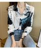 Fairy Stone Long Sleeve Chiffon Blouse with Letter Size Women's Print, V-Neck, Casual/Formal, B-24 (White, M)