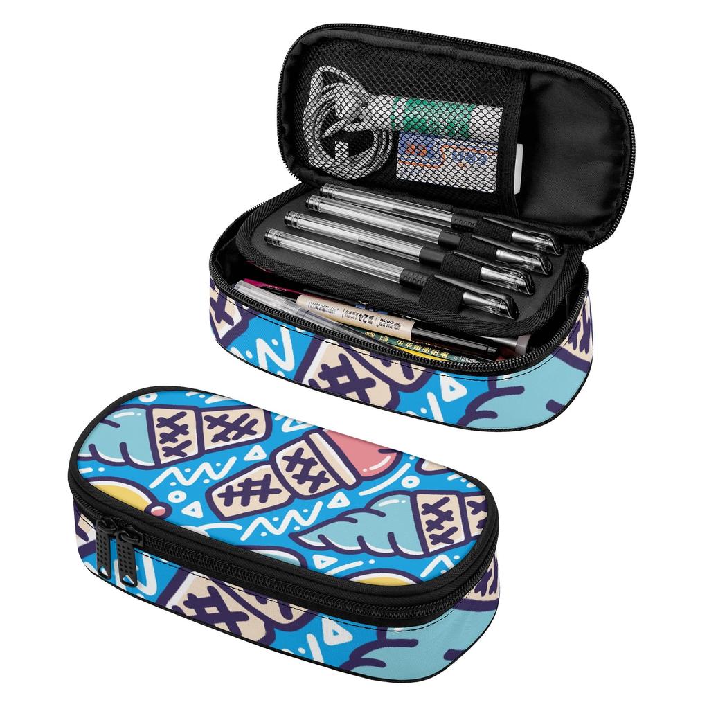 Pencil Pouch 300D Polyester High Capacity Secure Zipper with Mesh Pocket Removable Divider and Pen Slots for Teens and Students