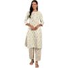 W White Floral Printed Lace Cotton Kurta and Pant Set for Women