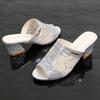 Foreign trade mesh rotund sandals women's 2020 summer new fish mouth middle heel sequins casual large size high heel sandals