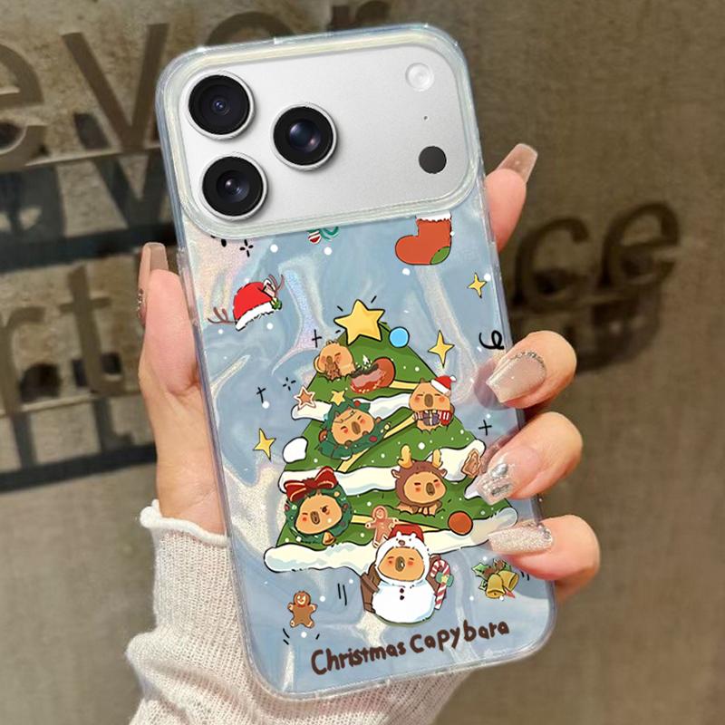 

Рождественский Новогодний Чехол с Принтом для iPhone Air 17 16e 16 15 14 Pro Max 13 17 Pro Max Противоударный ТПУ Гибридный Жесткий Чехол для Телефона iPhone 17 Pro Max зелёный