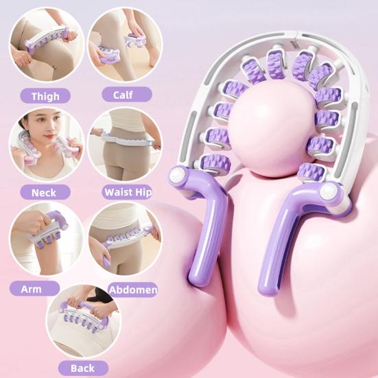 

Leg Massage Roller Anti-Cellulite Lymphatic Drainage Deep Tissue Therapy Thighs Arm Back Shoulder Muscle Relaxation Massage Tool with 12 Rollers фіолетовий