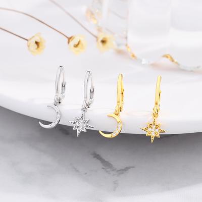 925 Silver Star Moon Earrings Female Silver Earrings New Trendy Earrings Temperament Korean Earrings Earrings