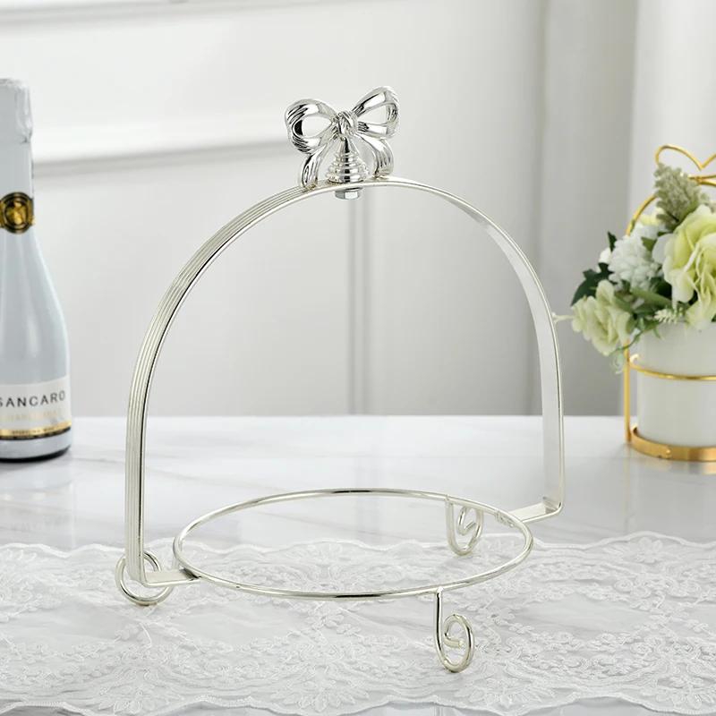 Однослойная двухслойная трехслойная металлическая подставка для торта с бантом, золотая серебряная круглая жемчужная форма для десертного торта, поднос для фруктов, подставка для демонстрации