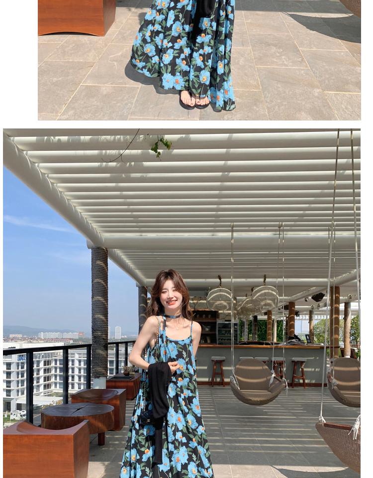 French Blue Floral Strappy Maxi Dress - Summer 2026 Women's Unique Design