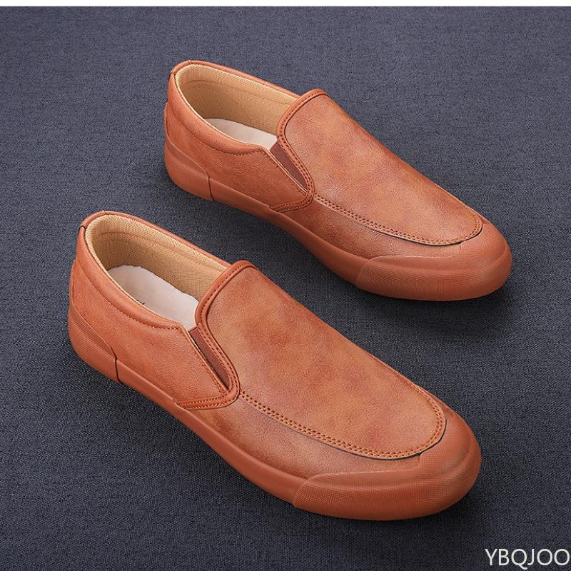 Men's casual leather shoes fashionable low cut solid color autumn winter new style anti slip simple comfortable men's shoes