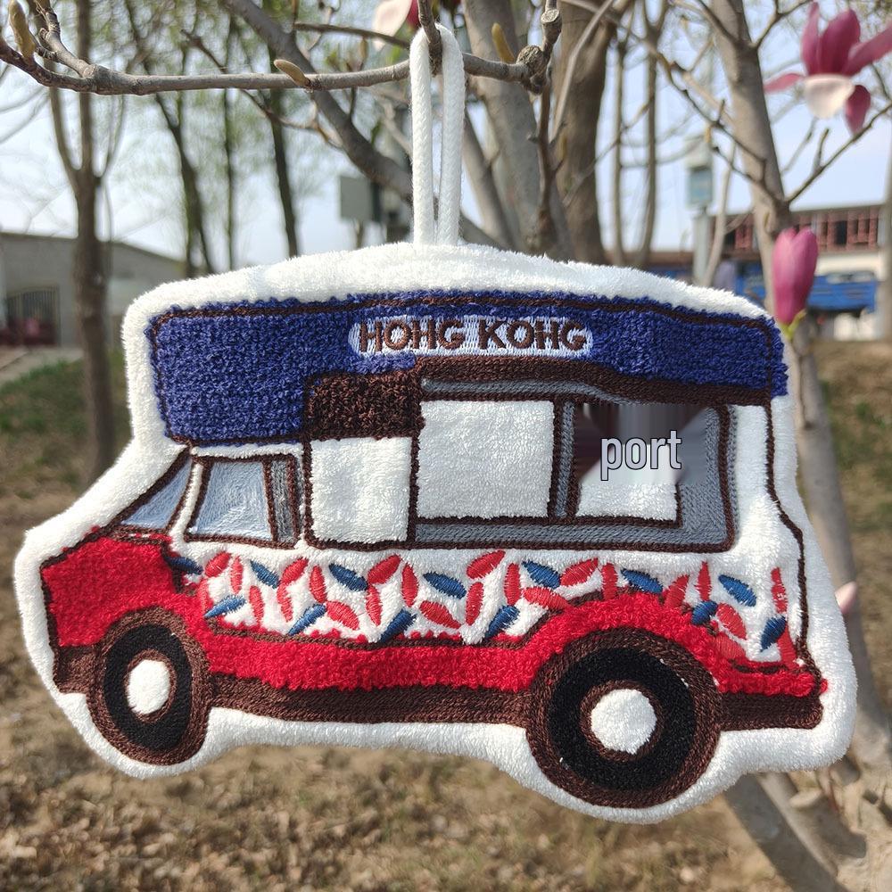 Hong Kong Style Quick-Dry Cartoon Bus Taxi Coral Fleece Hand Towel