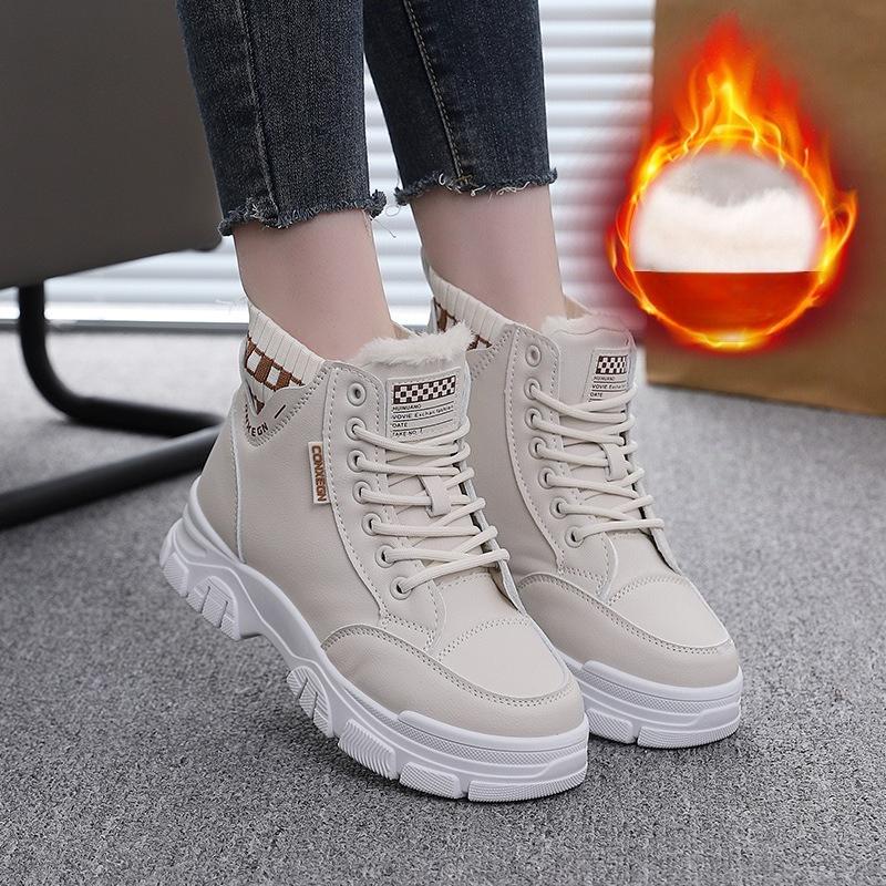 Women's Large Size Soft Sole Winter Warm Fur One Anti-slip Snow Boots Padded Lined Ankle Boots Windproof Outdoor Sports Cotton Boots