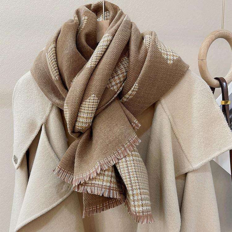 Double Sided Scarf for Women In Winter Korean Version Versatile Love Plaid Houndstooth Imitation Cashmere Scarf Multi Purpose Shawl Dual Use