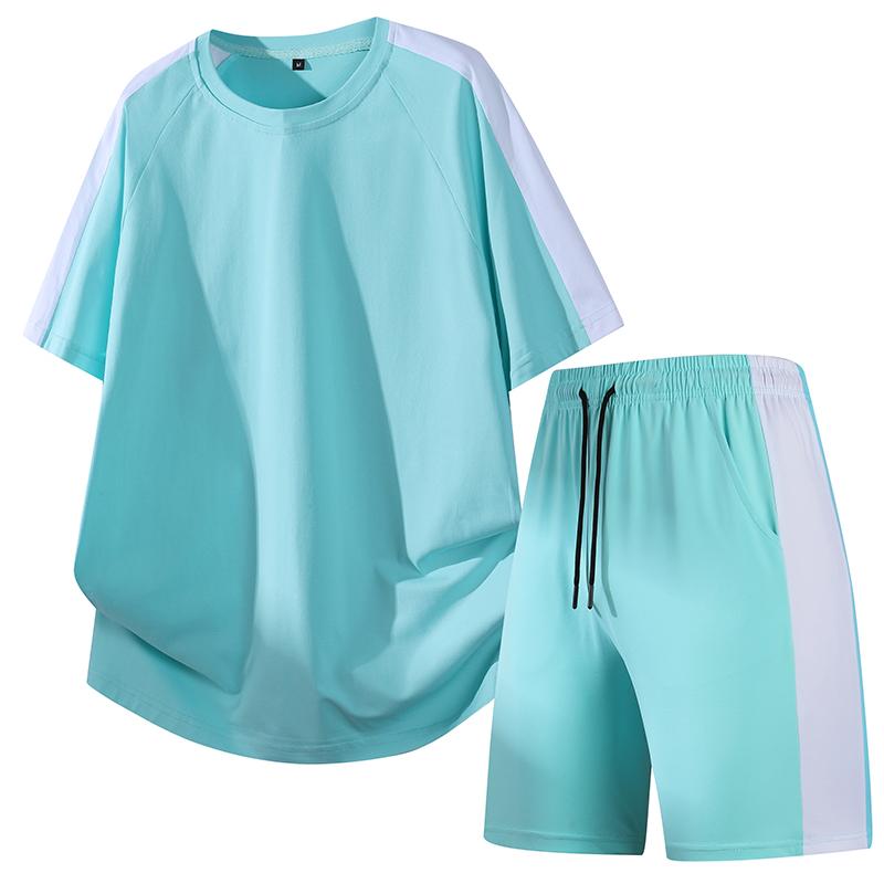 Men s Two-piece Round Neck Short-sleeved Shorts Outdoor Breathable Quick-drying Sports Suit 2XL светло-зеленый