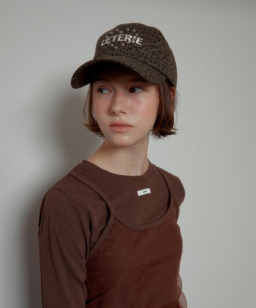 Leteoli Leopard Heart Stud Logo Cap_Khaki