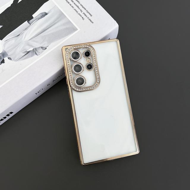 Luxury Plating Glitter Diamond Edge Clear Case For Samsung S24 S23 S22 Ultra Plus Camera Protection Transparent TPU Soft Cover