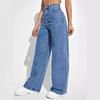 Fashion High Waist Straight Jeans Women Autumn Blue Casual Loose Wide Leg Jeans Trousers Striped Palazzo Pants