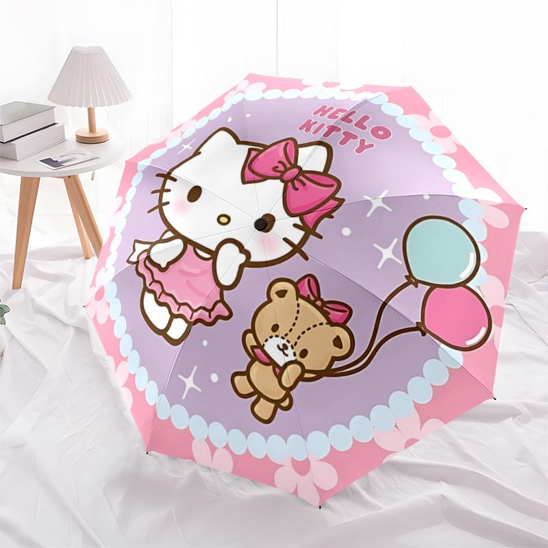 

1pc Hello Kitty Automatic Opening/Closing Umbrella with Balloons - Portable Folding Design, 8-Rib Iron Frame Outdoor Umbrella for Fans, Travelers, Dai