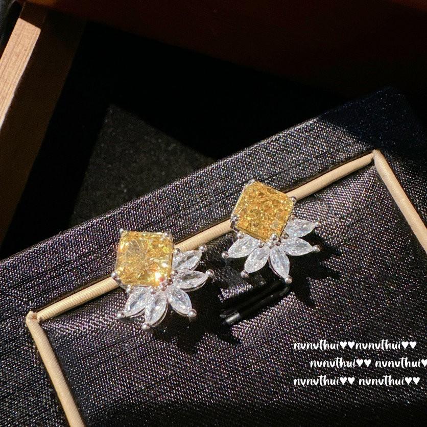 Cinderella Twilight Topaz Necklace, Rich Family Gold, 18K Gold Plated, Goose Yellow High Carbon Zircon Ice Flower Earrings