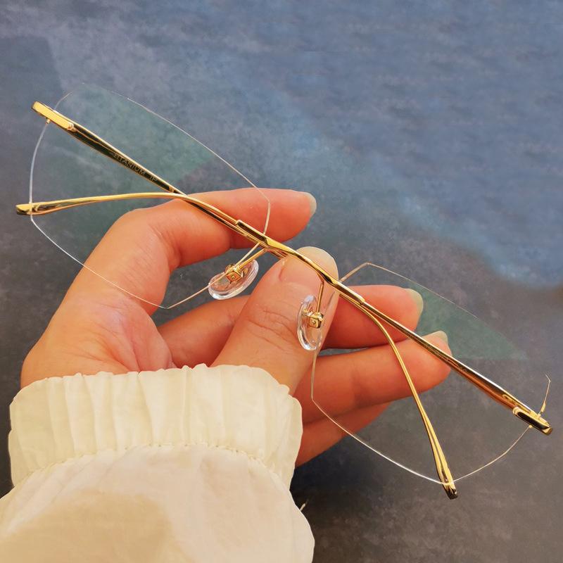 Women Men Anti Blue Light Glasses Rimless Reading Glasses No Prescription Lens Myopia Eyewear Metal Frame Presbyopic Eyeglasses