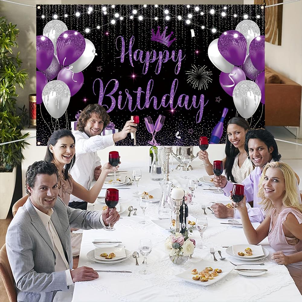 Happy Birthday Polyester Banner with Balloons and Champagne Pattern - Multi-purpose for Photo Booth, Cake Table DJH