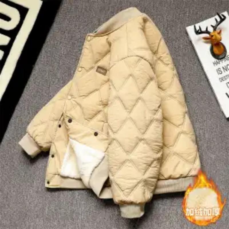 

Thickened Velvet Jacket for Men in Winter Diamond Pattern Loose Cotton Coat Korean Style Baseball Japanese L хаки