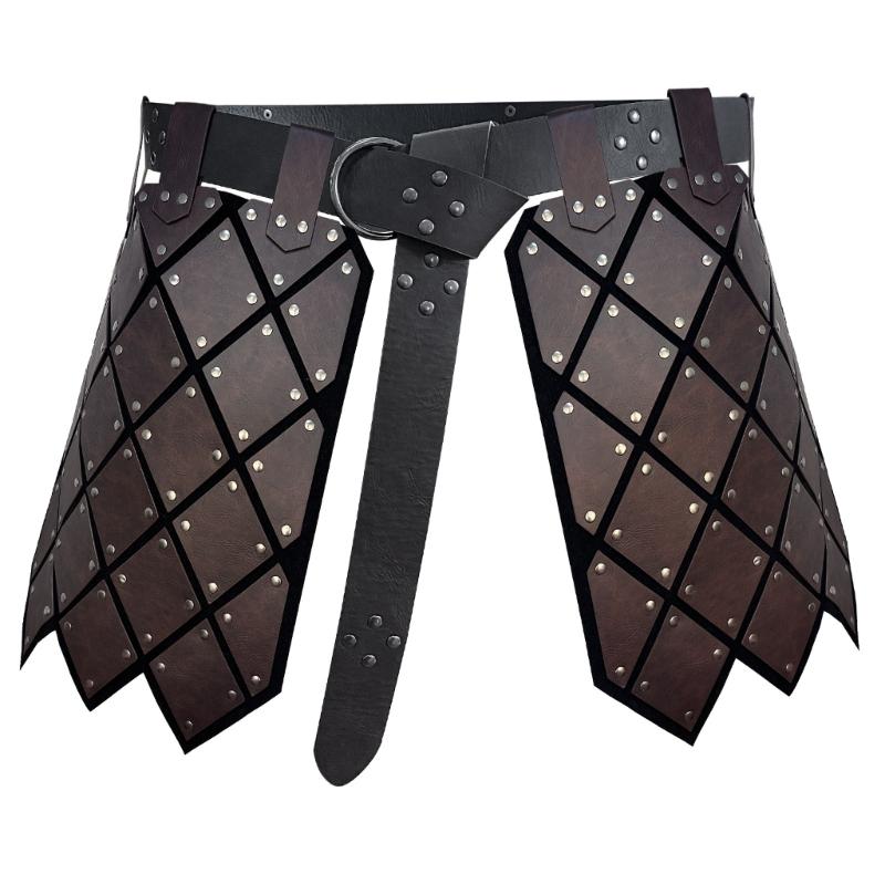 Retro Skirt Armors with Adjustable Belt Double Sides Waist Armors Medieval PU Leather Thigh Armors