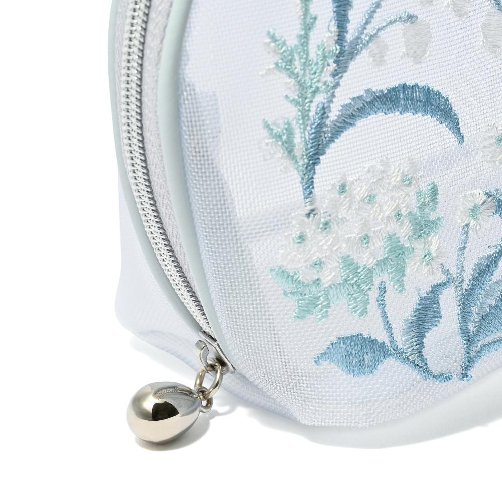 Franc Franc Japan MeSh Embroidered Pouch S Light Blue