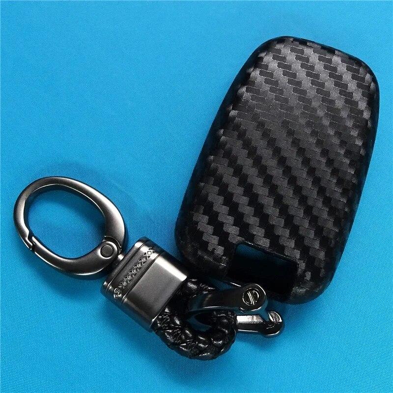 Copertura chiave dell'automobile del silicone in fibra di carbonio per Hyundai Elantra Sonata Kia Forte Equus Genesis Veloster Optima Soul Smart Portachiavi Anello catena