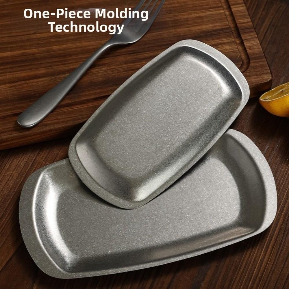 Stainless Steel Dinner Plate Retro Style Steak Plates Fruit Dish Serving Tray  For BBQ Dim Sum