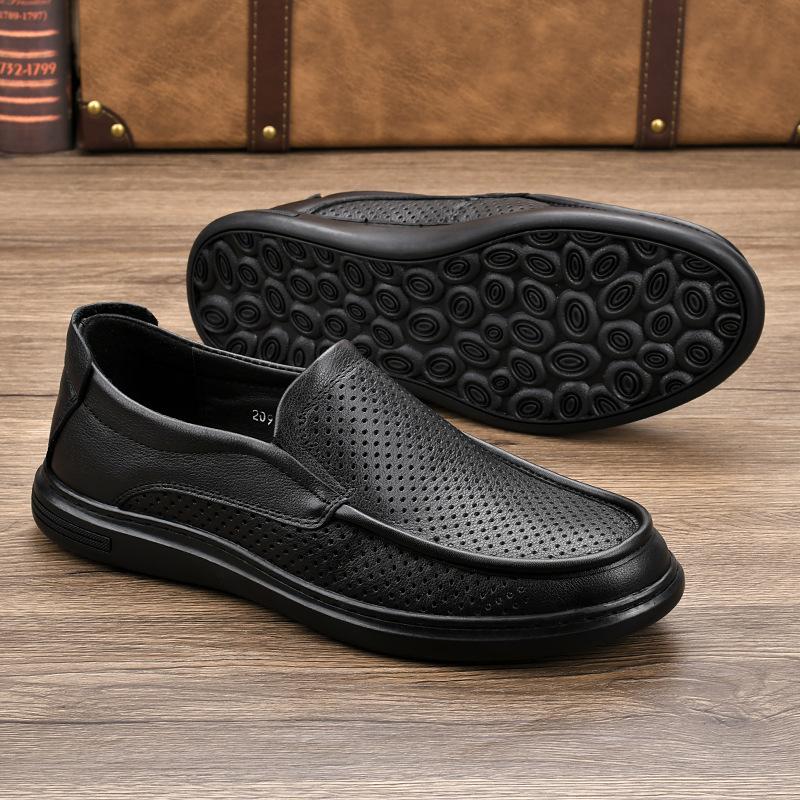 Layer Cowhide Men's Shoes Autumn Wear-resistant and Anti Slip Chef's Shoes Casual Leather Shoes Men's Feet Wide Father's Father's Shoes Spring Shoes