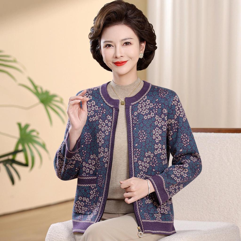 Women's Autumn Knit Cardigan for Middle-aged and Elderly 