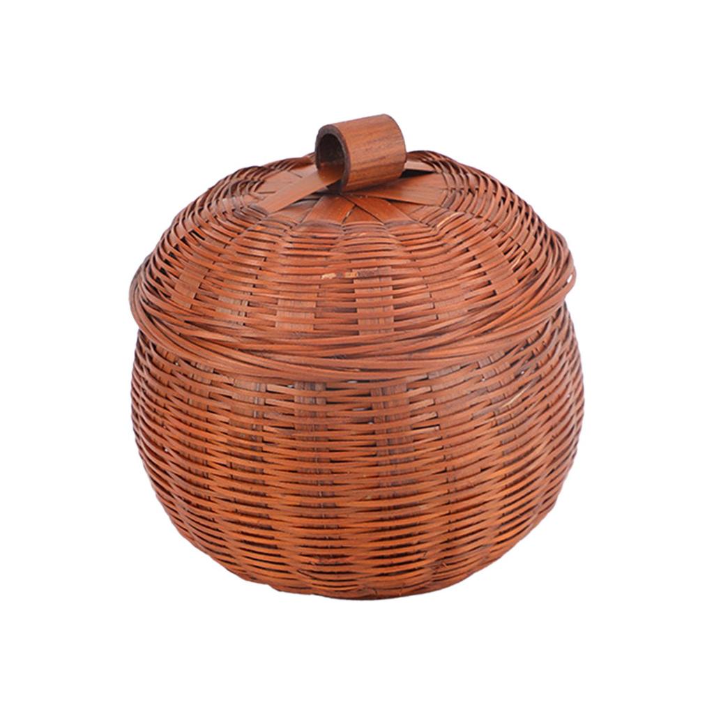 Round Rattan Storage Box Sundries Basket Storage Basket Food Serving Tray Durable for Cafe Stores Restaurant Kitchen Snacks